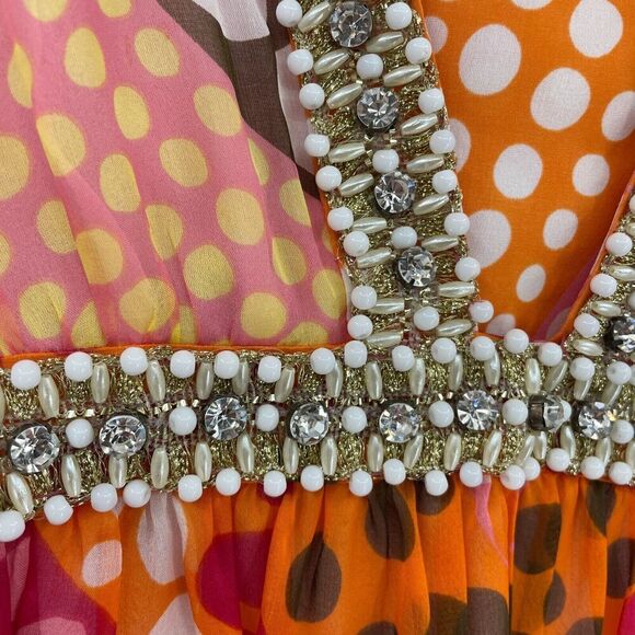 Milly Empire Waist Mini Dress Women's 4 Multicolor Polka Dot Embellished Silk - Picture 4 of 16